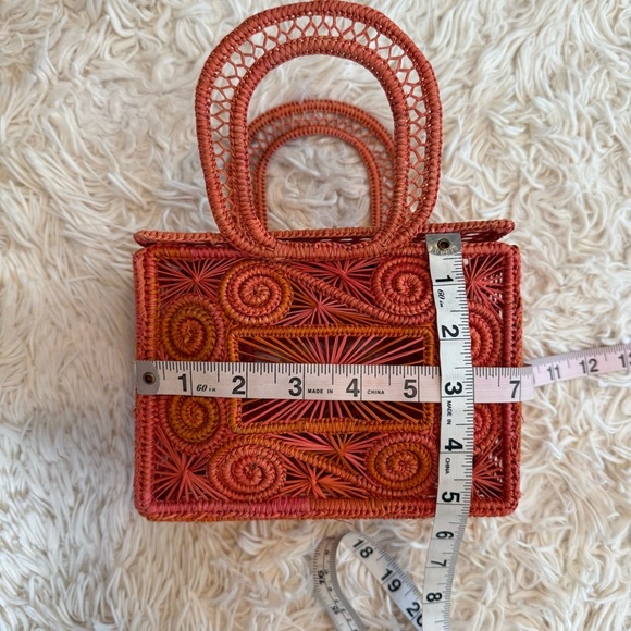 Apaya Cofre Handmade Top Handle Handbag straw square orange - Picture 3 of 7